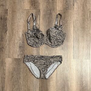 Charade Underwire Bikini Set Grey/Taupe and Black Abstract EU 70J Top 44 Bottoms